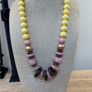 Yellow and Pink Beaded Statement Necklace